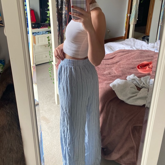 baby blue & white striped flowy pants - Picture 2 of 3